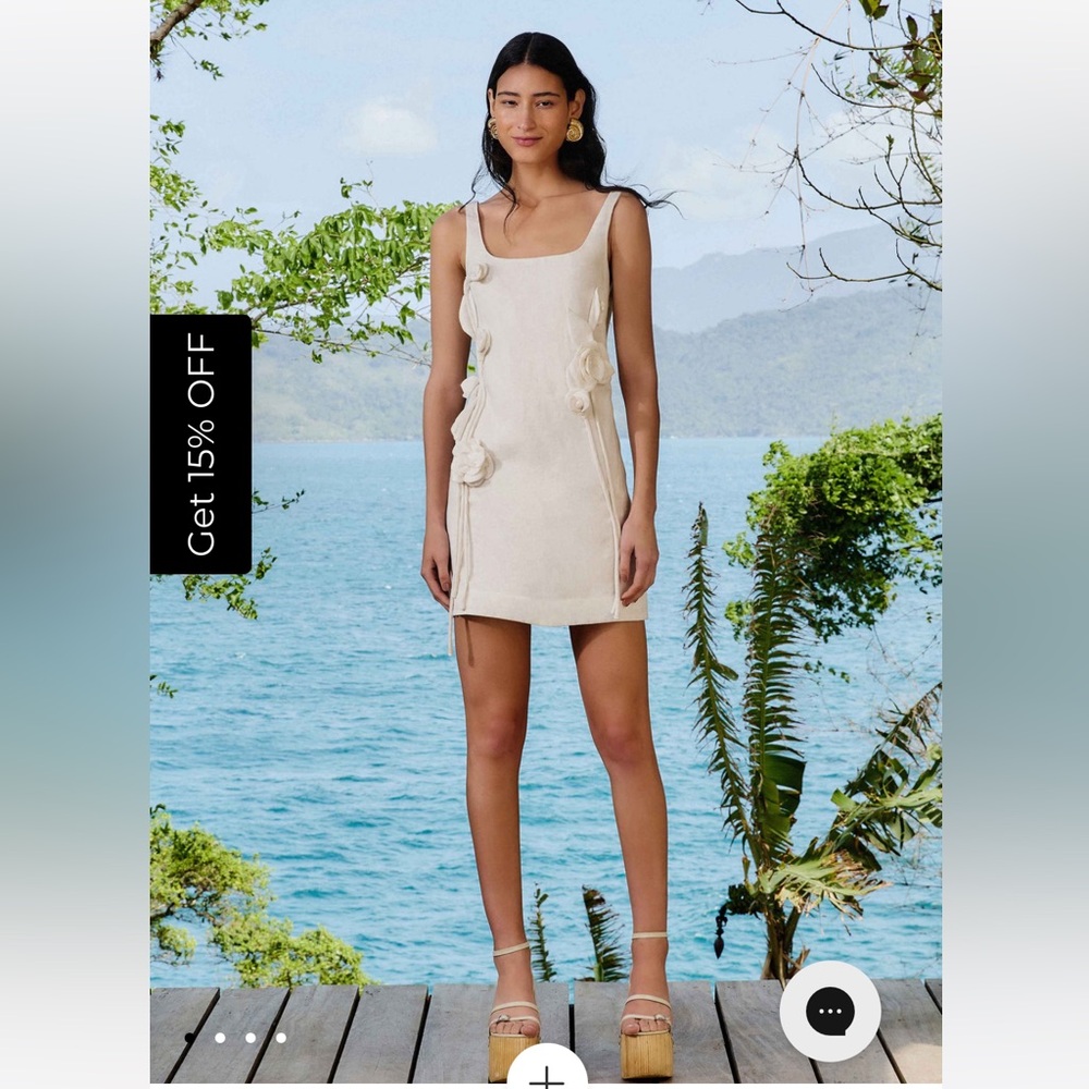 Farm Rio NWT Off-White Sleeveless Euroflax Premium Linen Mini Dress
